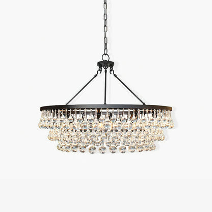Elegant Tiered Crystal Chandelier with Adjustable Height & LED Lights