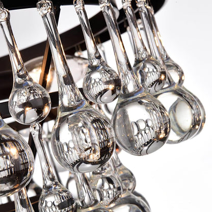 Elegant Tiered Crystal Chandelier with Adjustable Height & LED Lights
