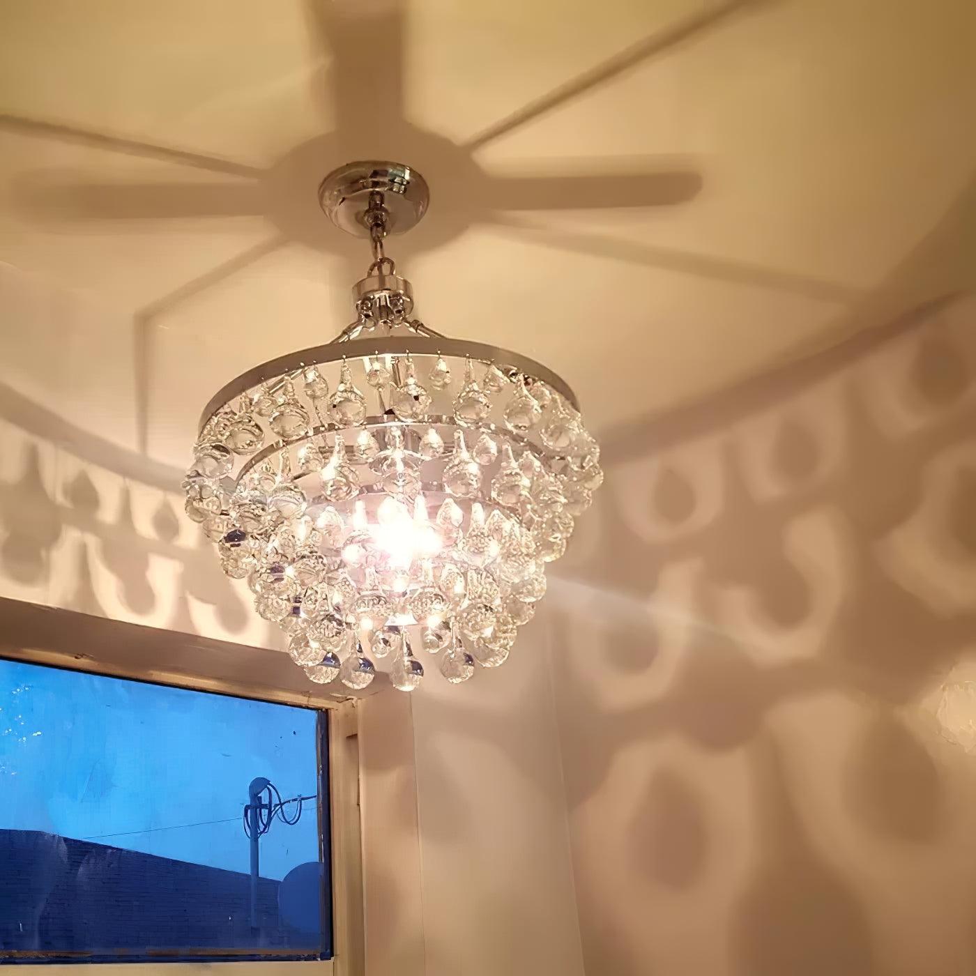 Elegant Tiered Crystal Chandelier with Adjustable Height & LED Lights