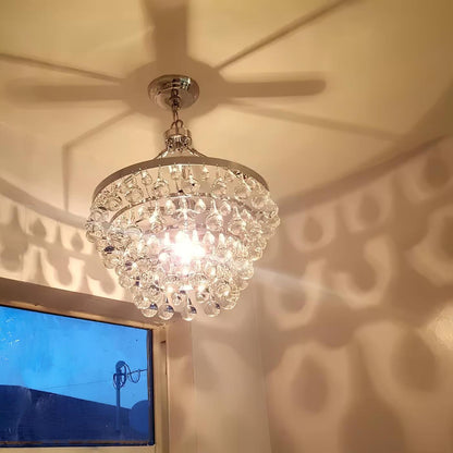 Elegant Tiered Crystal Chandelier with Adjustable Height & LED Lights