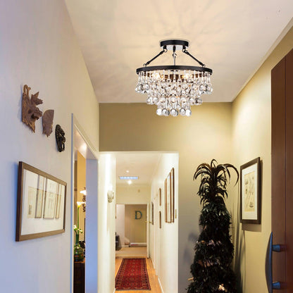 Elegant Tiered Crystal Chandelier with Adjustable Height & LED Lights
