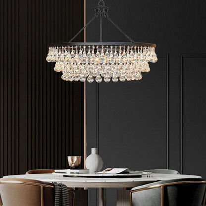 Elegant Tiered Crystal Chandelier with Adjustable Height & LED Lights