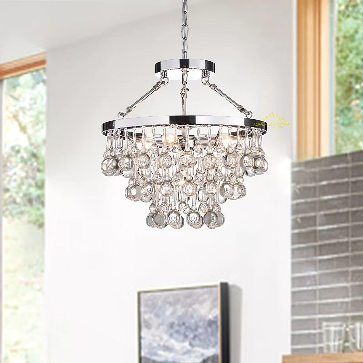 Elegant Tiered Crystal Chandelier with Adjustable Height & LED Lights