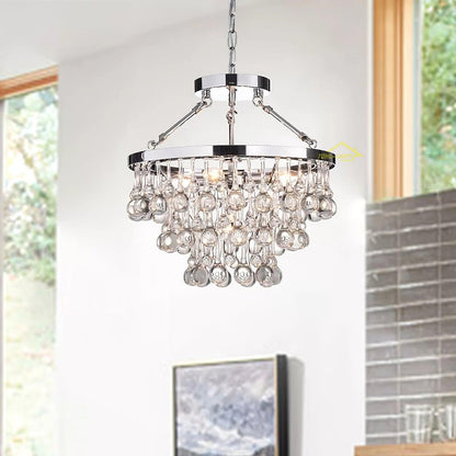 Elegant Tiered Crystal Chandelier with Adjustable Height & LED Lights