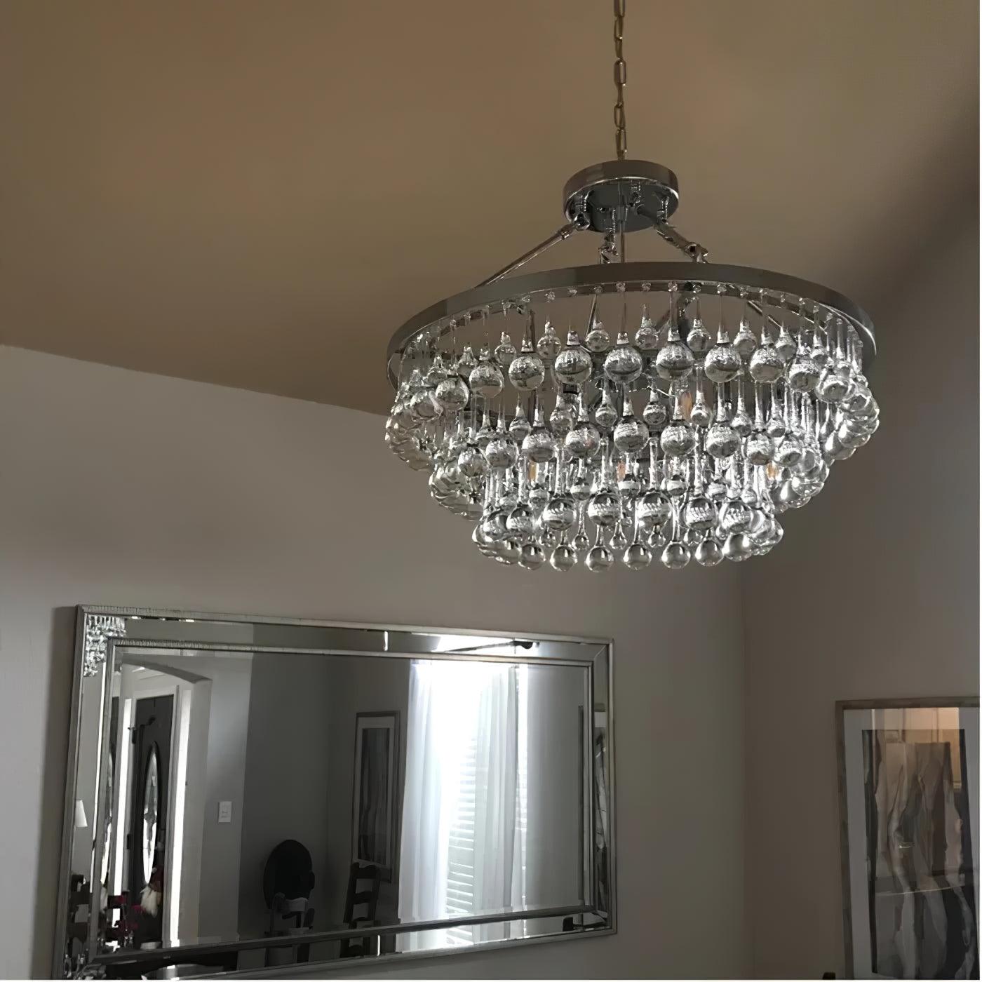 Elegant Tiered Crystal Chandelier with Adjustable Height & LED Lights