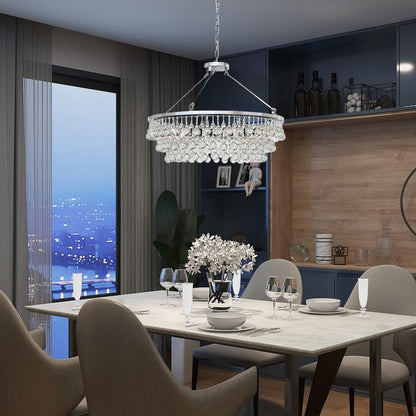 Elegant Tiered Crystal Chandelier with Adjustable Height & LED Lights
