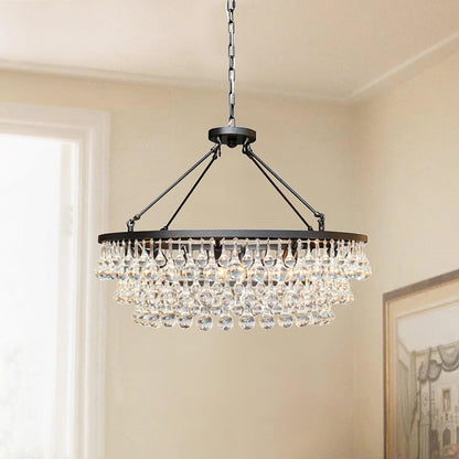 Elegant Tiered Crystal Chandelier with Adjustable Height & LED Lights