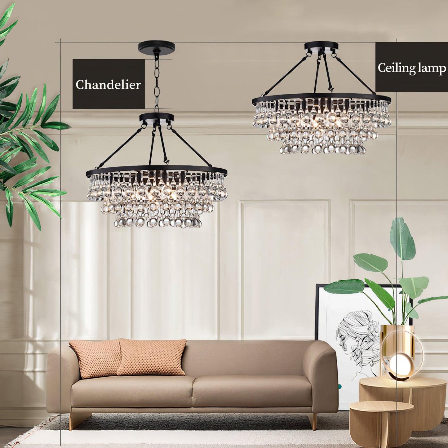 Elegant Tiered Crystal Chandelier with Adjustable Height & LED Lights