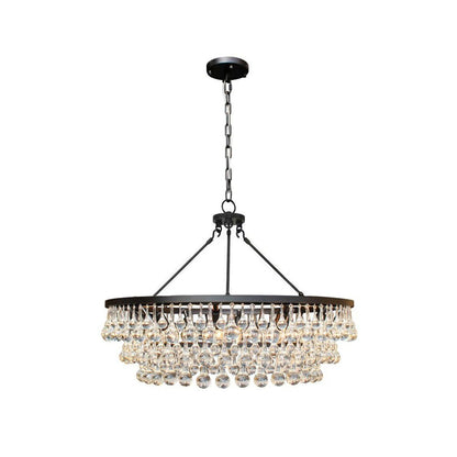 Elegant Tiered Crystal Chandelier with Adjustable Height & LED Lights