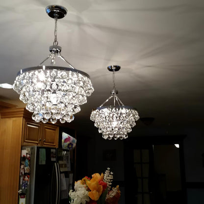 Elegant Tiered Crystal Chandelier with Adjustable Height & LED Lights