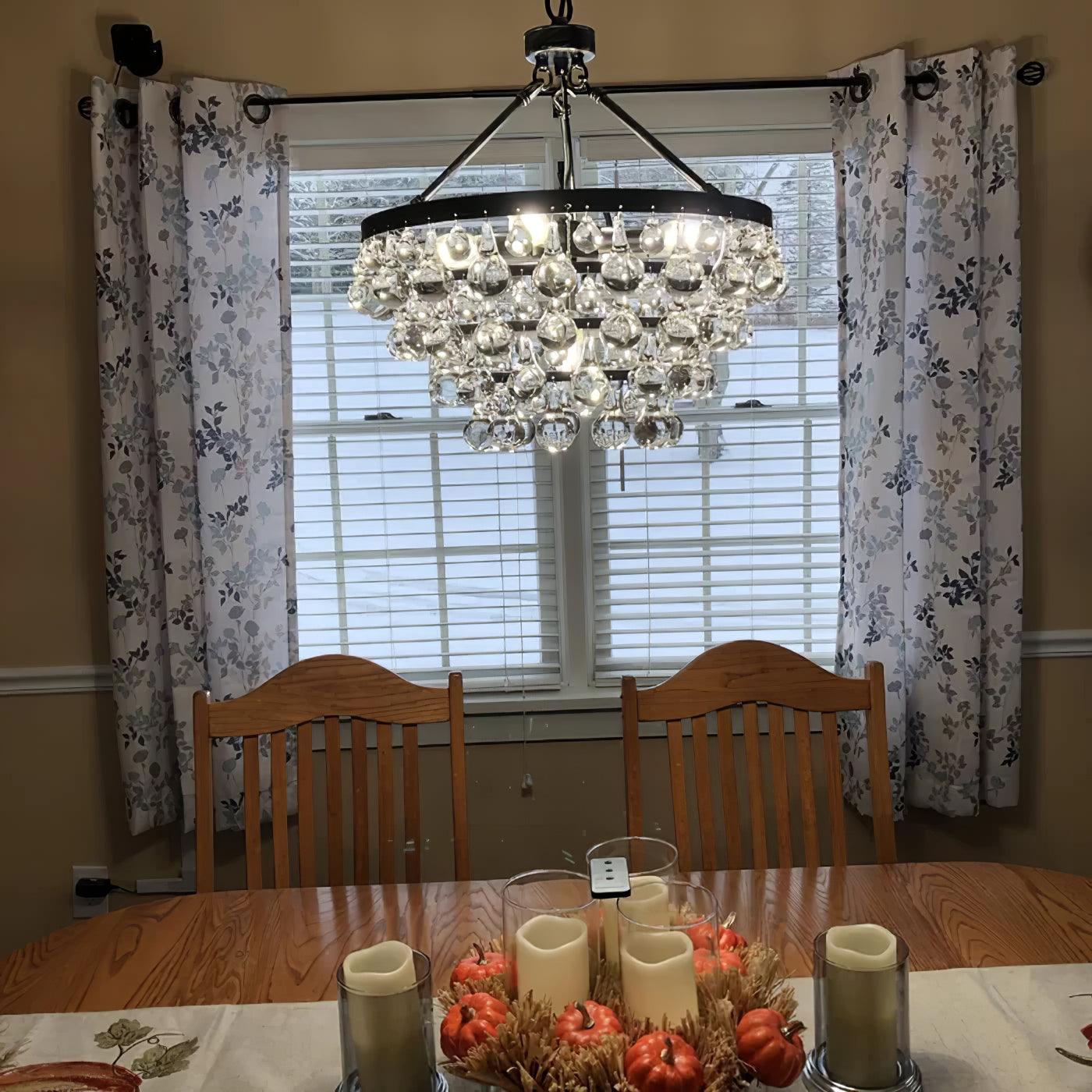 Elegant Tiered Crystal Chandelier with Adjustable Height & LED Lights