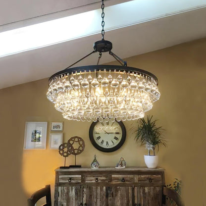 Elegant Tiered Crystal Chandelier with Adjustable Height & LED Lights