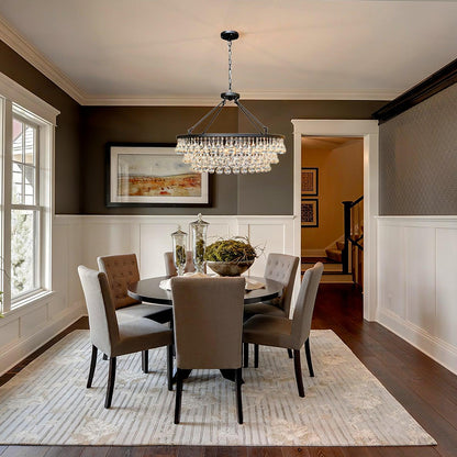 Elegant Tiered Crystal Chandelier with Adjustable Height & LED Lights