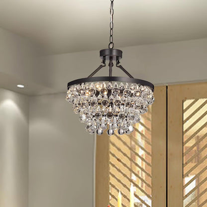 Elegant Tiered Crystal Chandelier with Adjustable Height & LED Lights