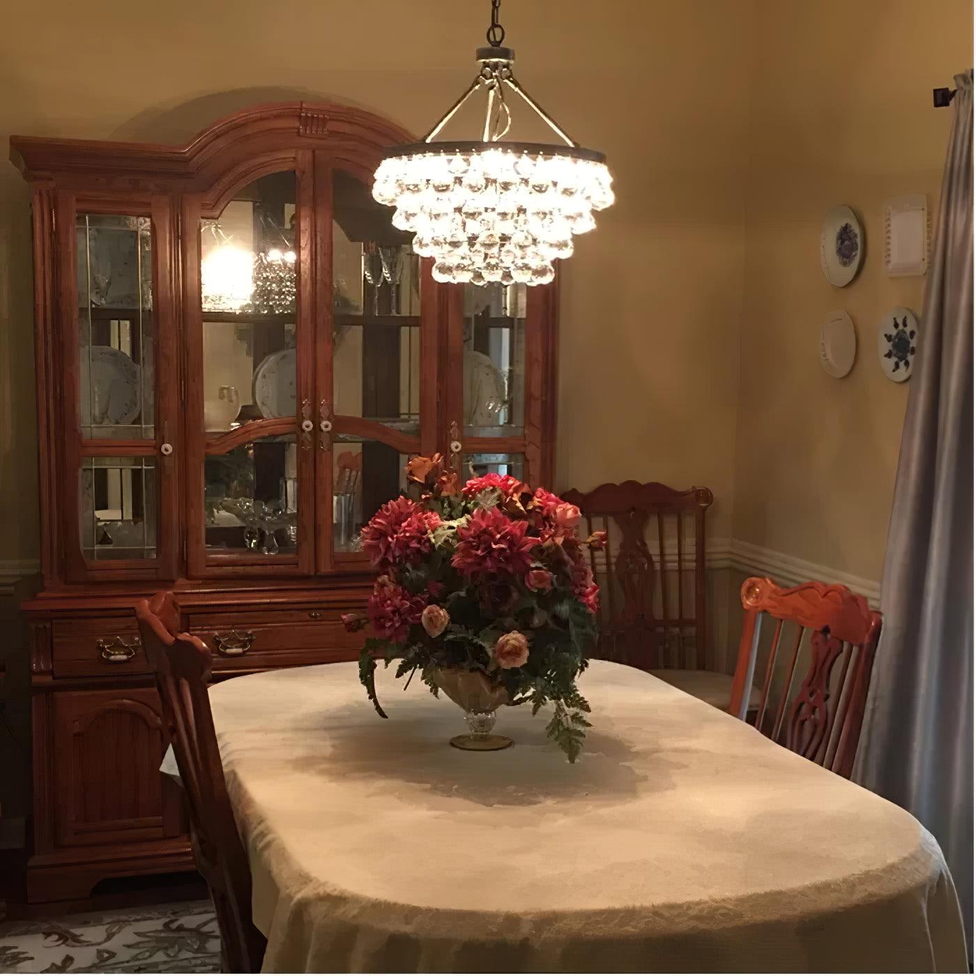 Elegant Tiered Crystal Chandelier with Adjustable Height & LED Lights