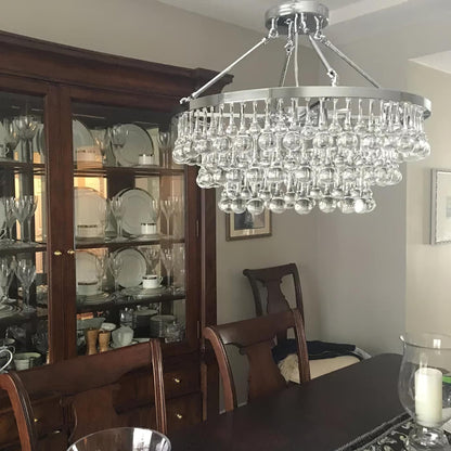 Elegant Tiered Crystal Chandelier with Adjustable Height & LED Lights