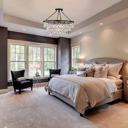 Elegant Tiered Crystal Chandelier with Adjustable Height & LED Lights