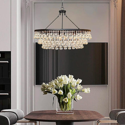 Elegant Tiered Crystal Chandelier with Adjustable Height & LED Lights