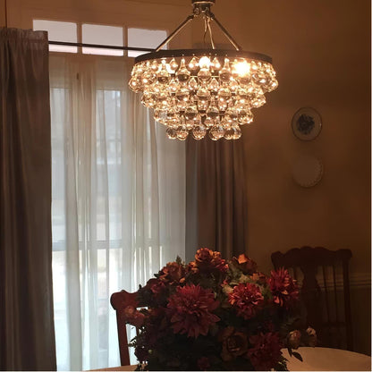 Elegant Tiered Crystal Chandelier with Adjustable Height & LED Lights