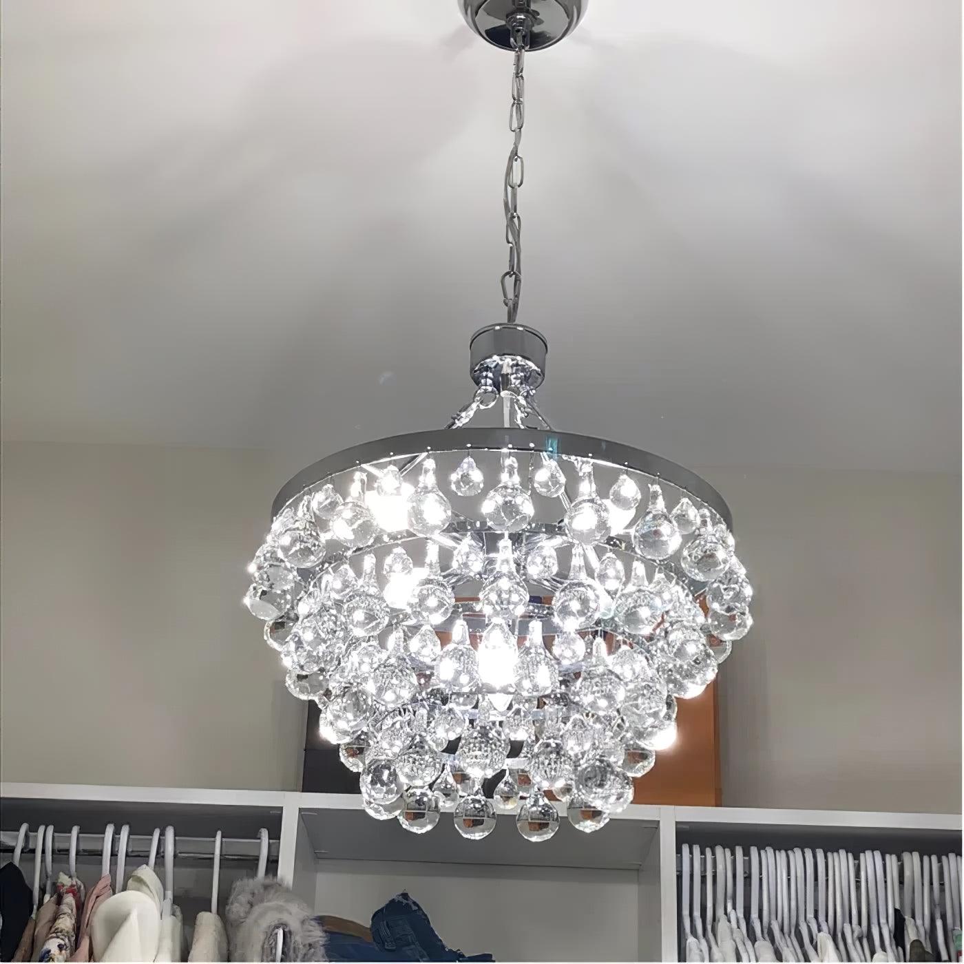 Elegant Tiered Crystal Chandelier with Adjustable Height & LED Lights