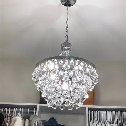 Elegant Tiered Crystal Chandelier with Adjustable Height & LED Lights