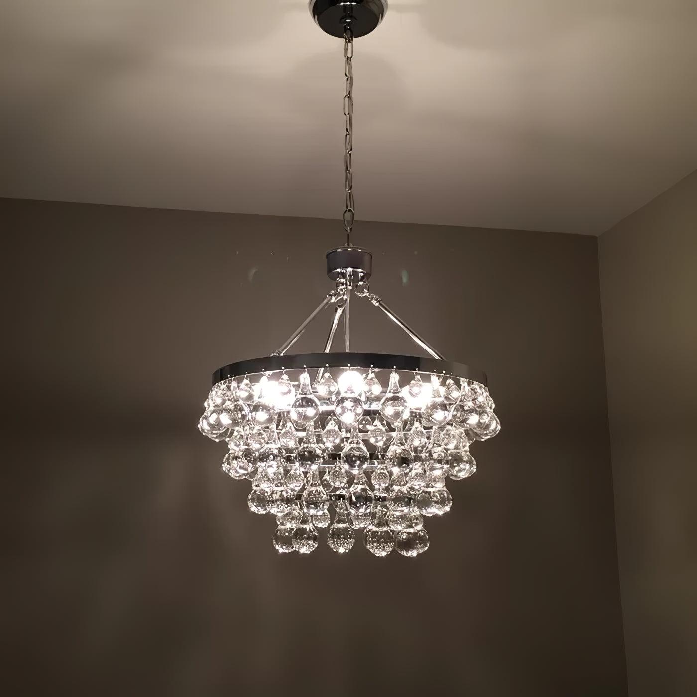 Elegant Tiered Crystal Chandelier with Adjustable Height & LED Lights