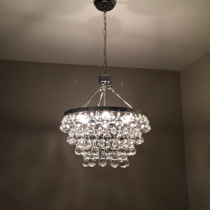 Elegant Tiered Crystal Chandelier with Adjustable Height & LED Lights