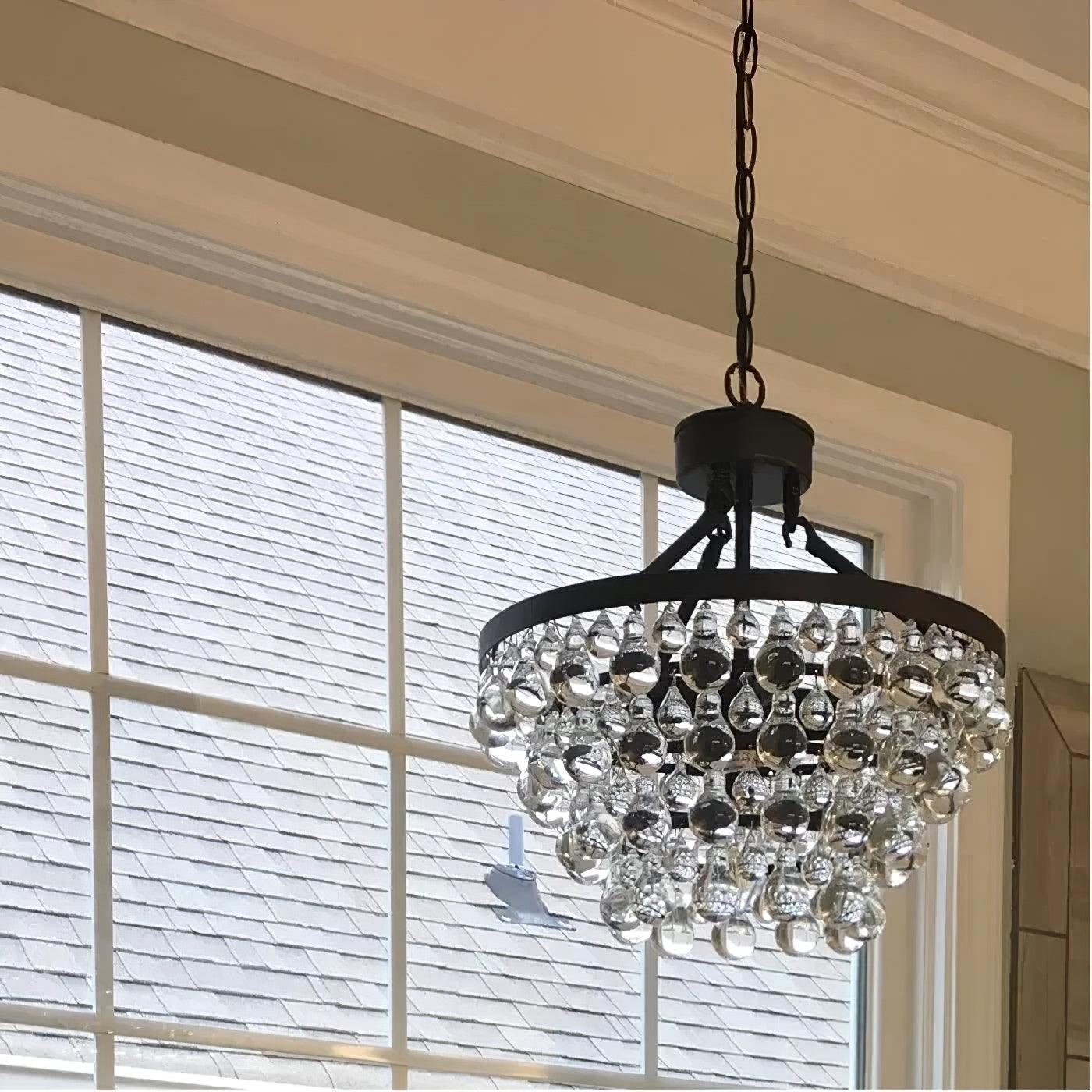 Elegant Tiered Crystal Chandelier with Adjustable Height & LED Lights