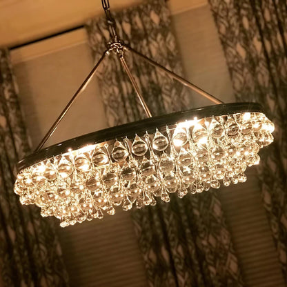 Elegant Tiered Crystal Chandelier with Adjustable Height & LED Lights