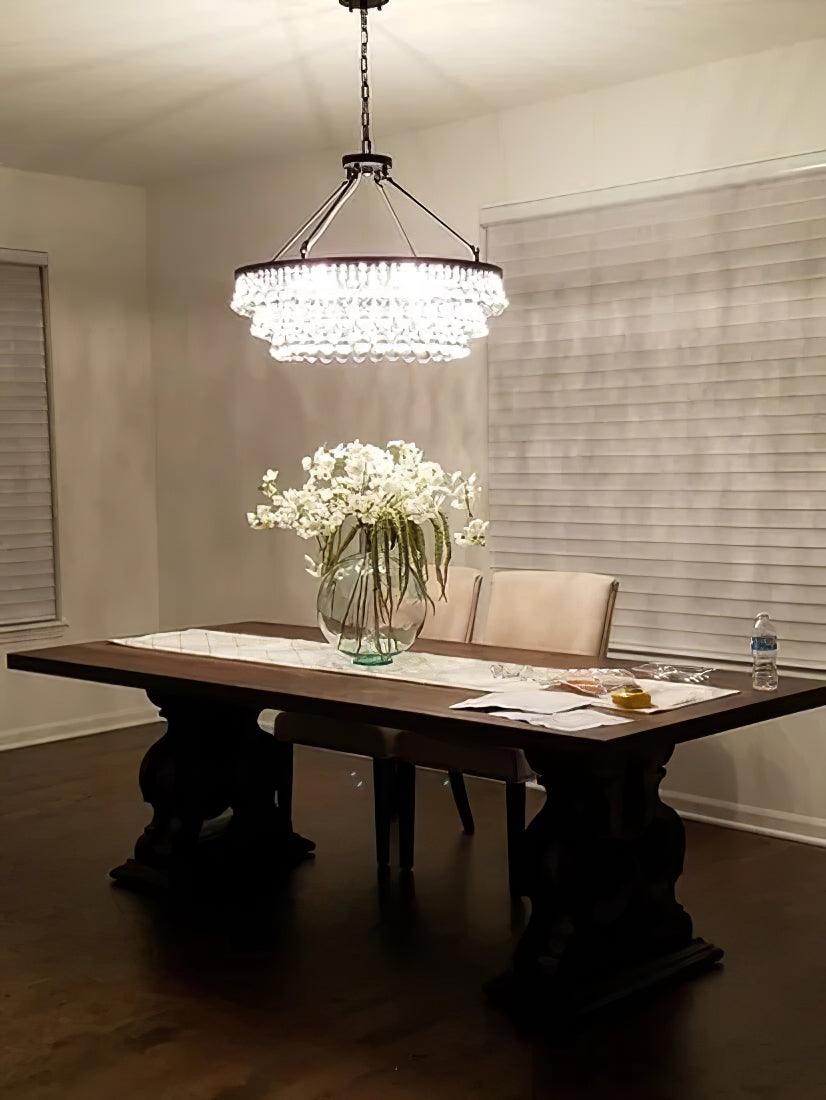 Elegant Tiered Crystal Chandelier with Adjustable Height & LED Lights