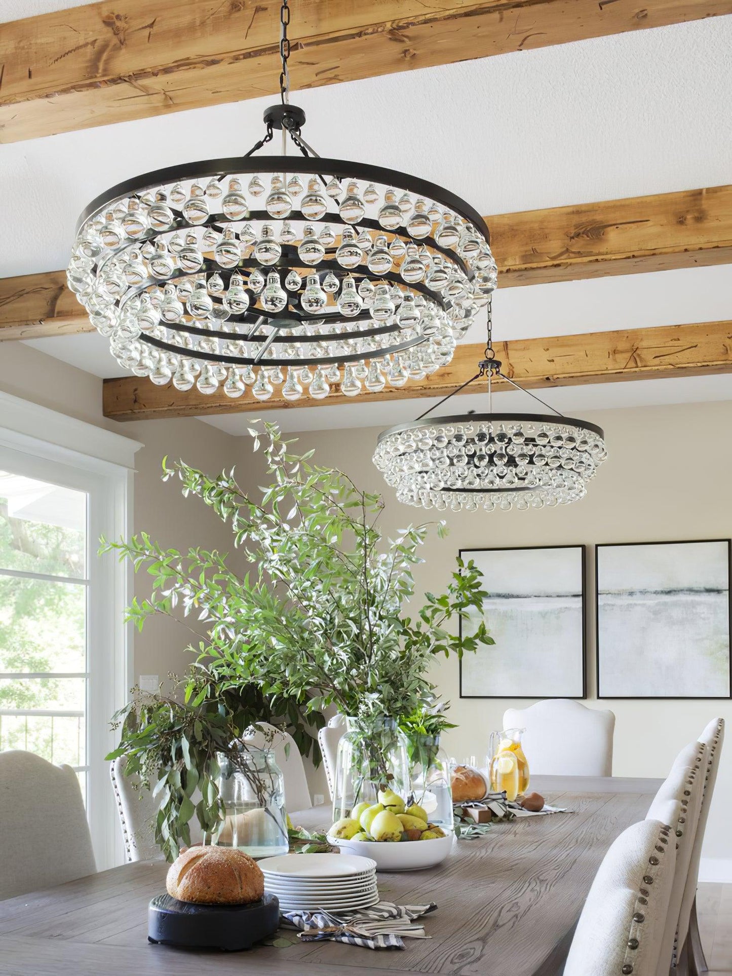 Elegant Tiered Crystal Chandelier with Adjustable Height & LED Lights