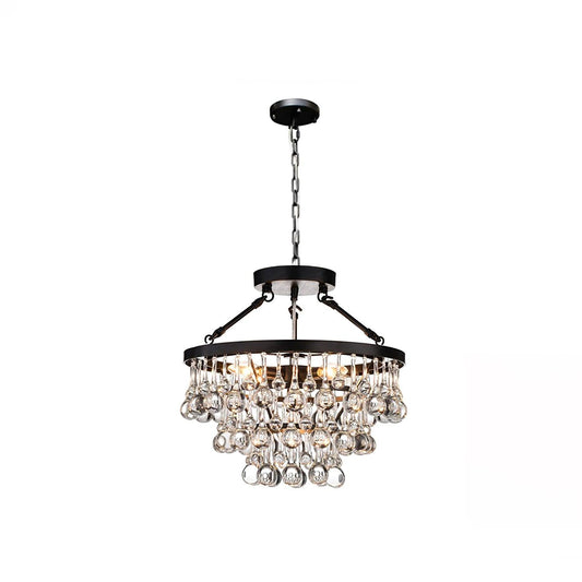 Elegant Tiered Crystal Chandelier with Adjustable Height & LED Lights