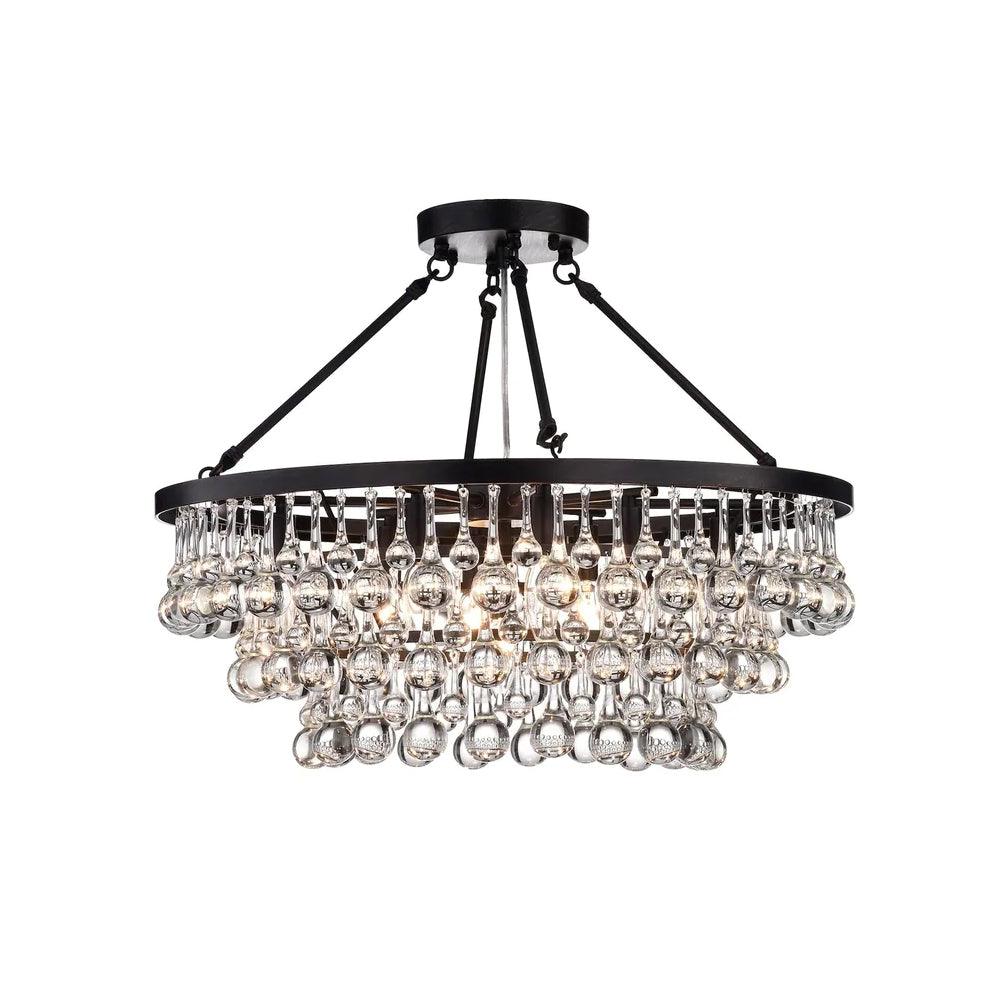 Elegant Tiered Crystal Chandelier with Adjustable Height & LED Lights
