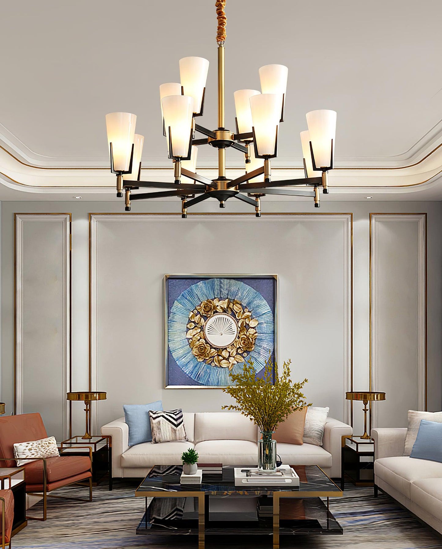 Upton Chandelier - Elegant Design with Adjustable Height & Crystal Acc