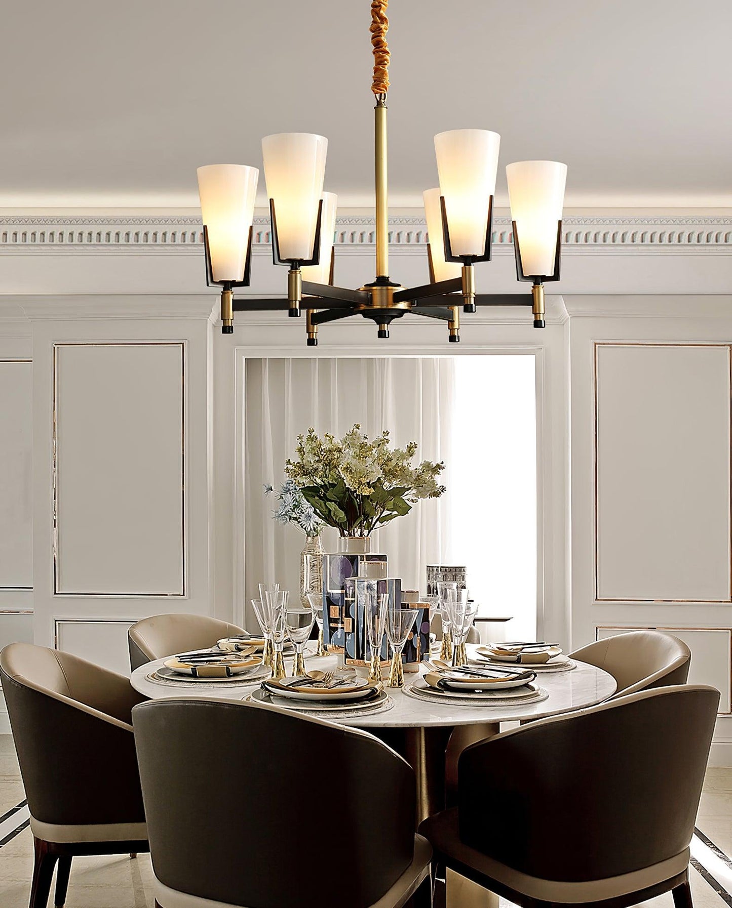 Upton Chandelier - Elegant Design with Adjustable Height & Crystal Acc