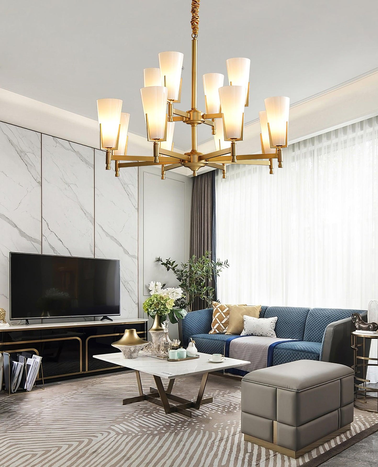 Upton Chandelier - Elegant Design with Adjustable Height & Crystal Acc