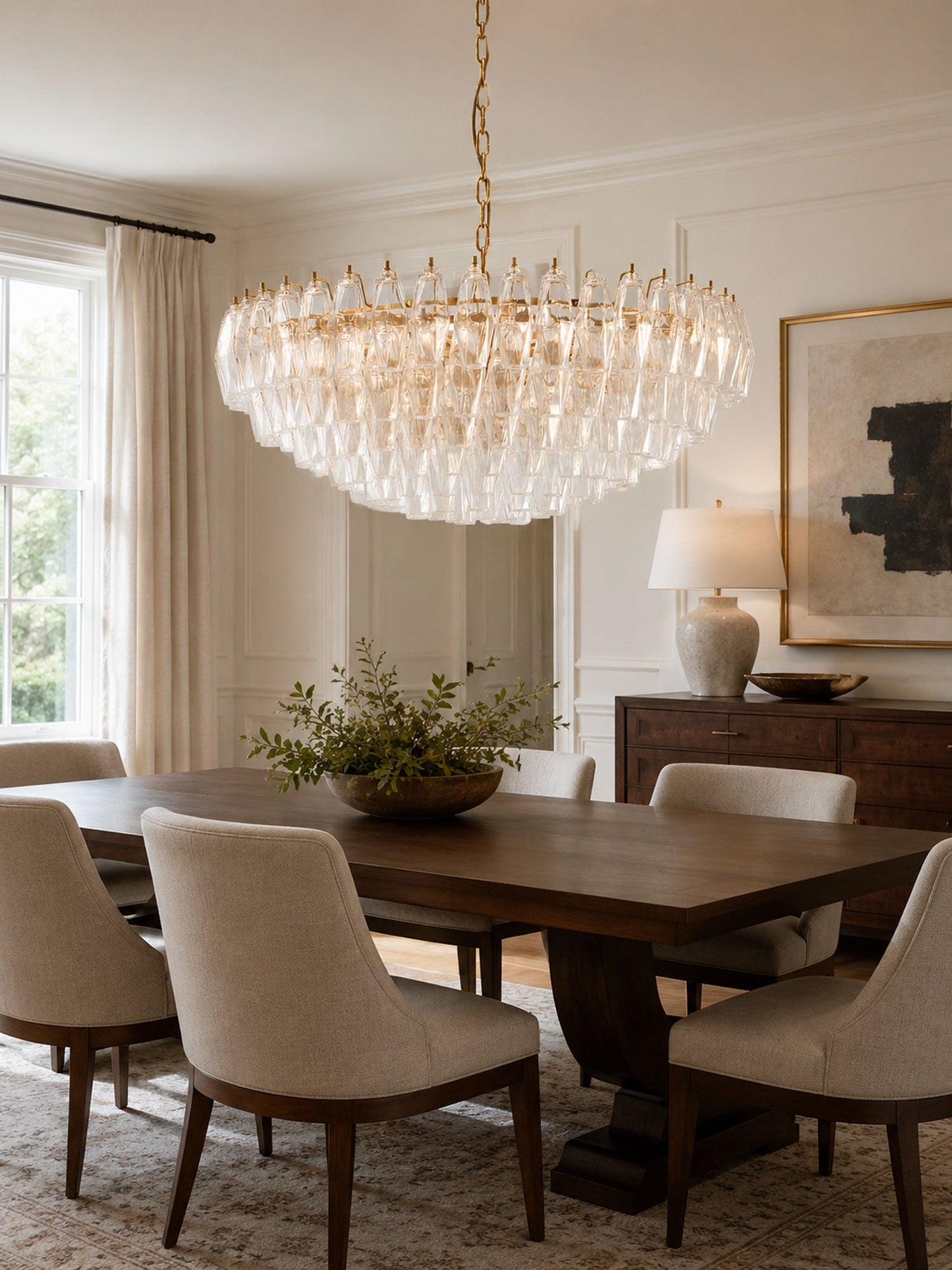 Clear Sorrento Chandelier - Elegant Design with Adjustable Height & LE