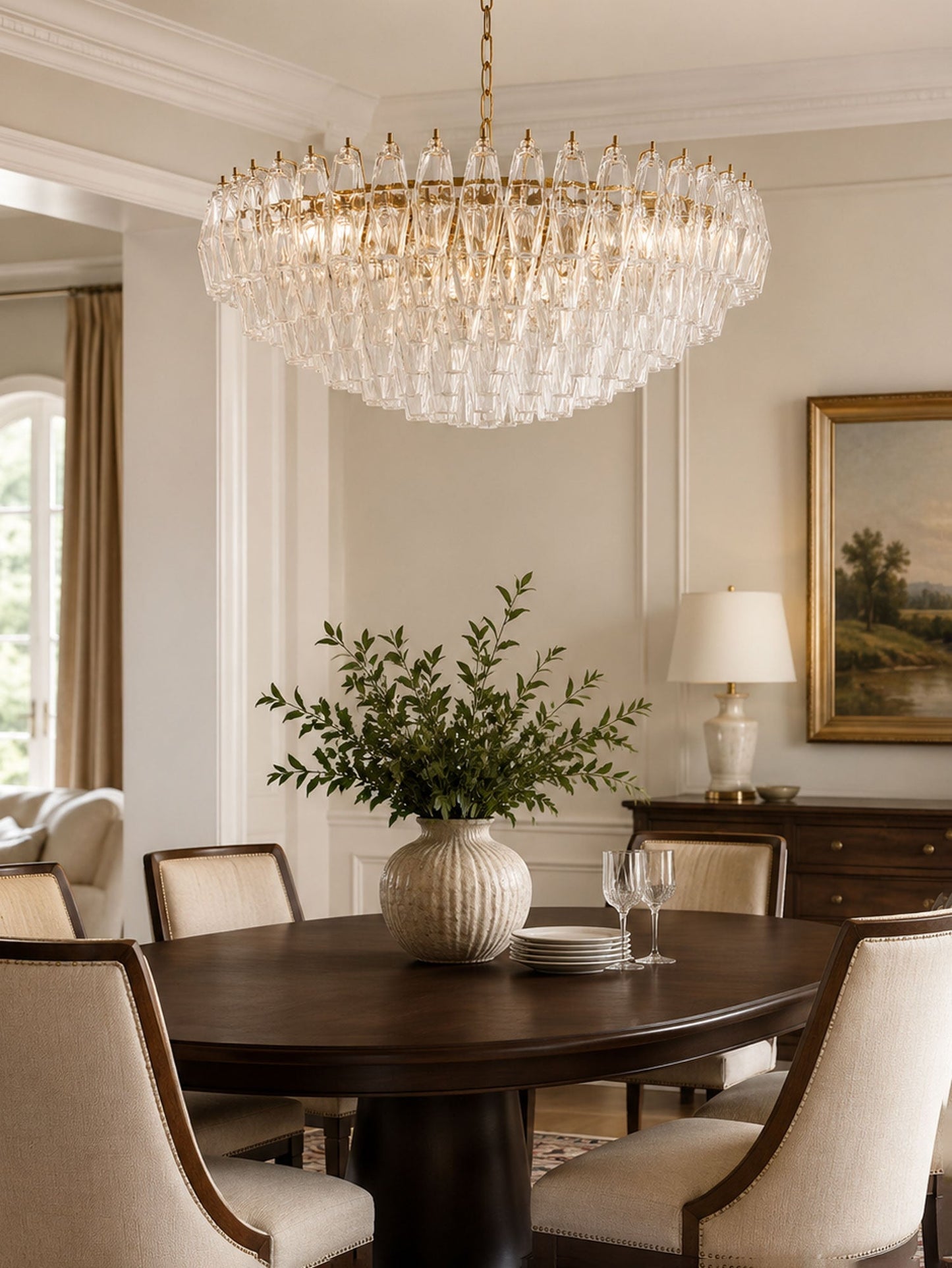 Clear Sorrento Chandelier - Elegant Design with Adjustable Height & LE