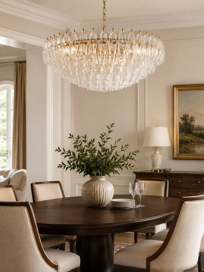 Clear Sorrento Chandelier - Elegant Design with Adjustable Height & LE