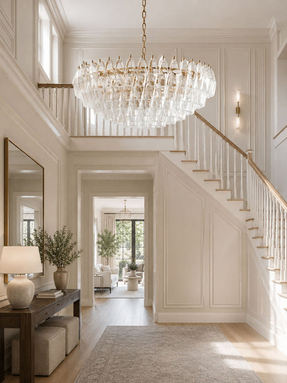 Clear Sorrento Chandelier - Elegant Design with Adjustable Height & LE