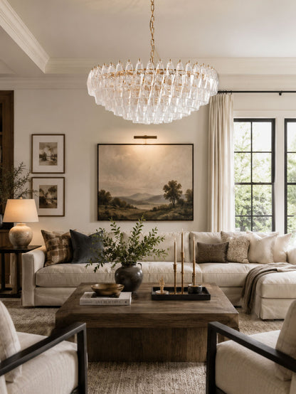 Clear Sorrento Chandelier - Elegant Design with Adjustable Height & LE