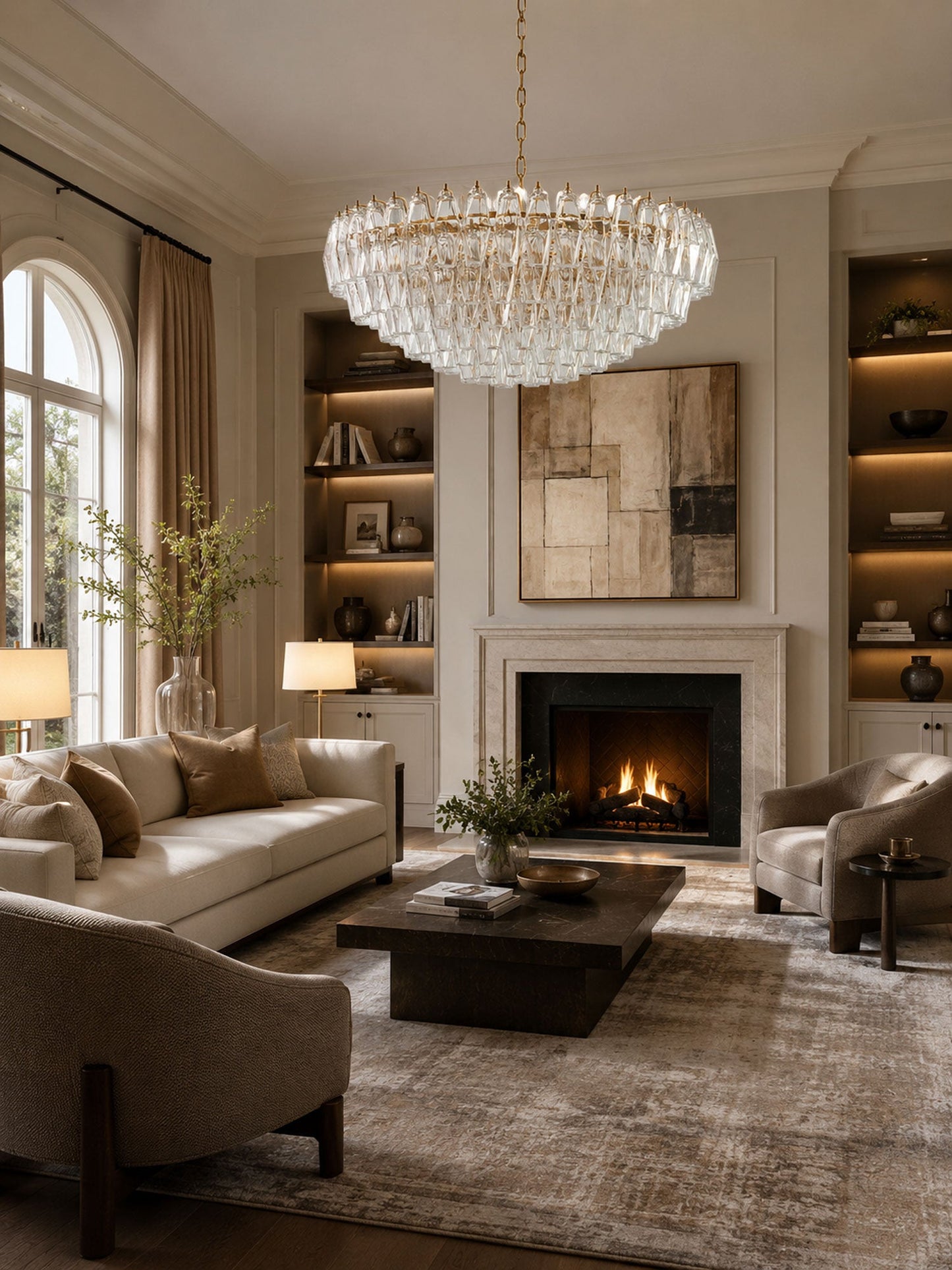 Clear Sorrento Chandelier - Elegant Design with Adjustable Height & LE