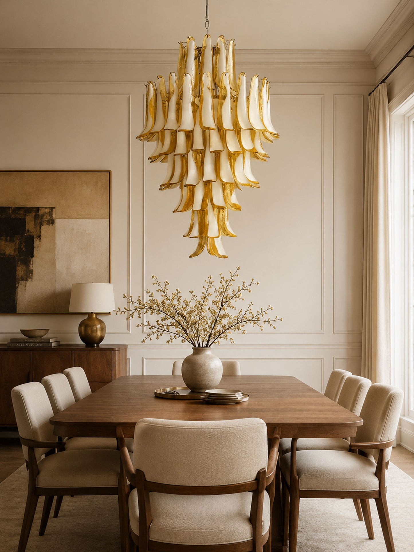 Dravina Glass Petals Pendant Lamp - Modern Design, Adjustable Height