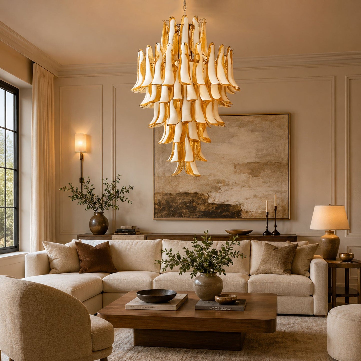 Dravina Glass Petals Pendant Lamp - Modern Design, Adjustable Height