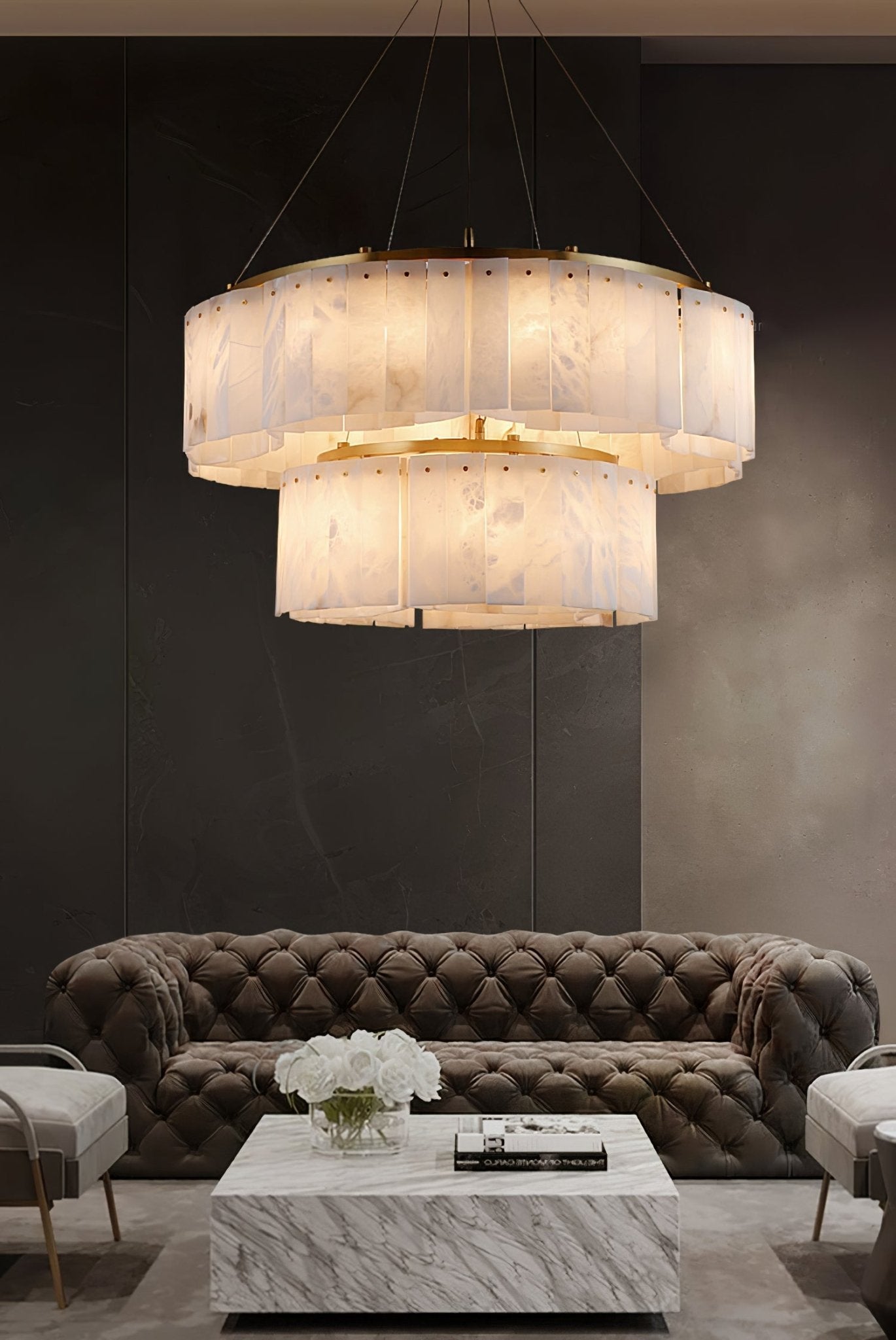 Velaria Alabaster Chandelier - Elegant Lighting with Adjustable Height