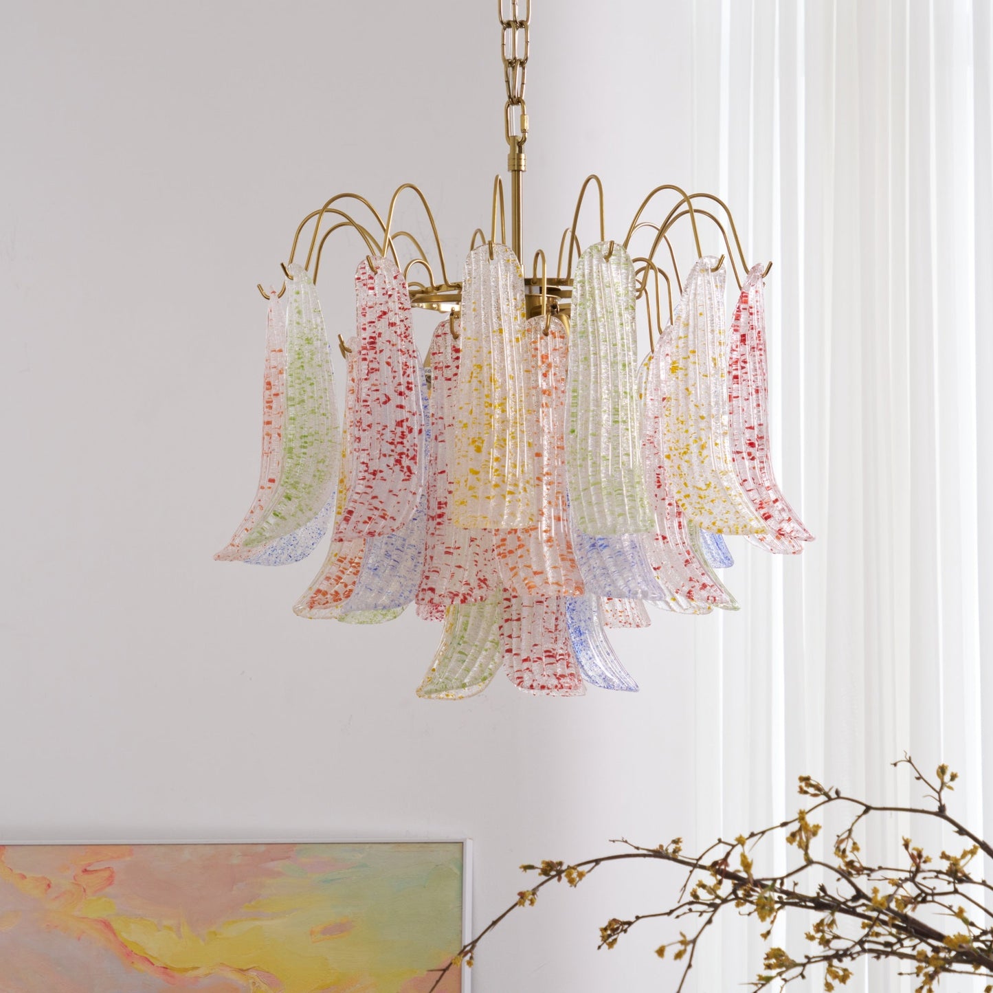 Venini Glass Chandelier - Elegant Design with Adjustable Height & LED