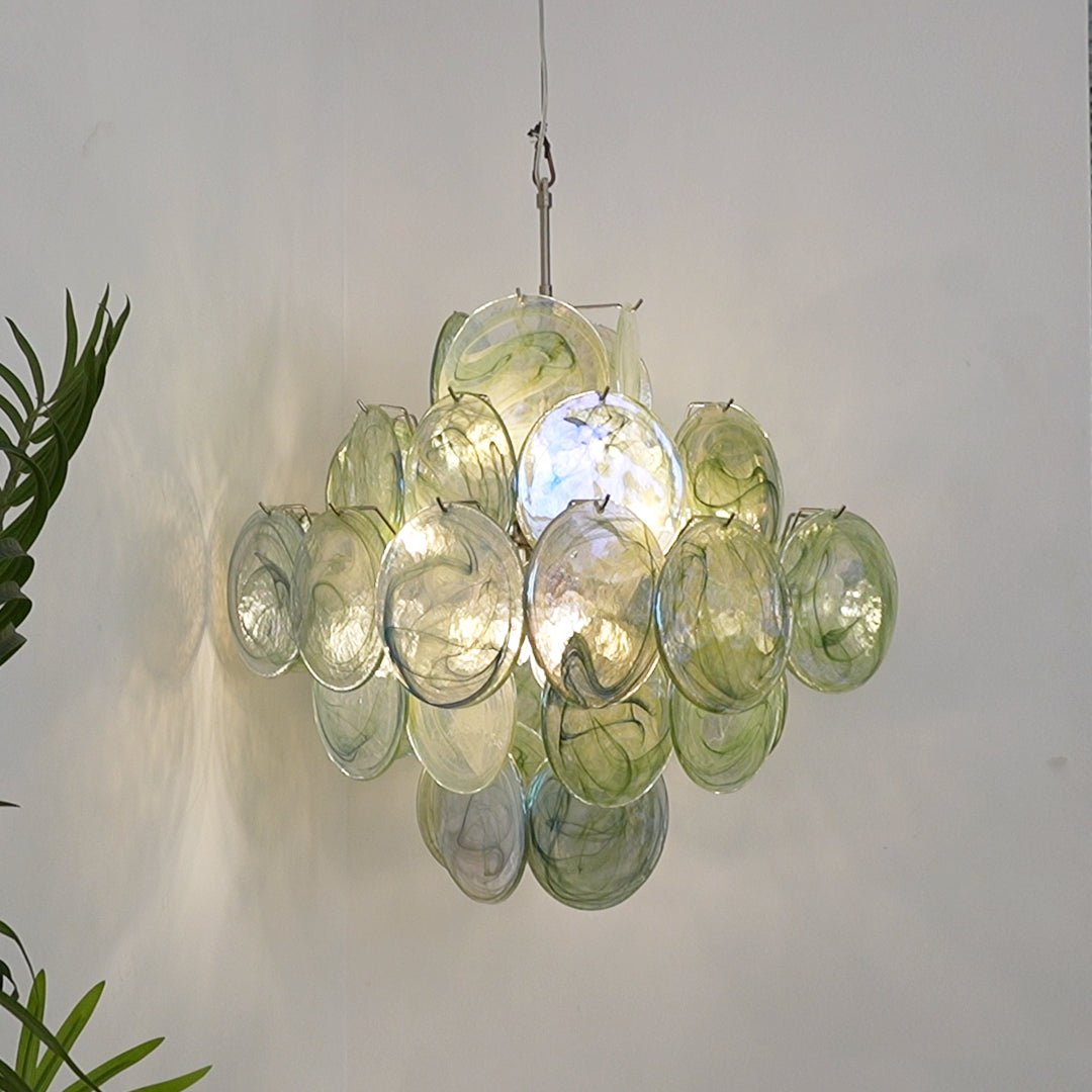 Verdant Bloom Elegant Glass Chandelier with Adjustable Height & Dimmab