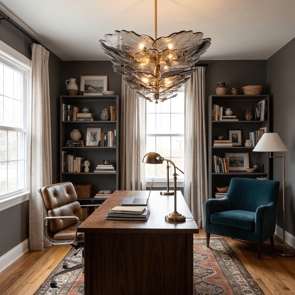 Verdant Petal Glass Chandelier - Elegant Design with Adjustable Height