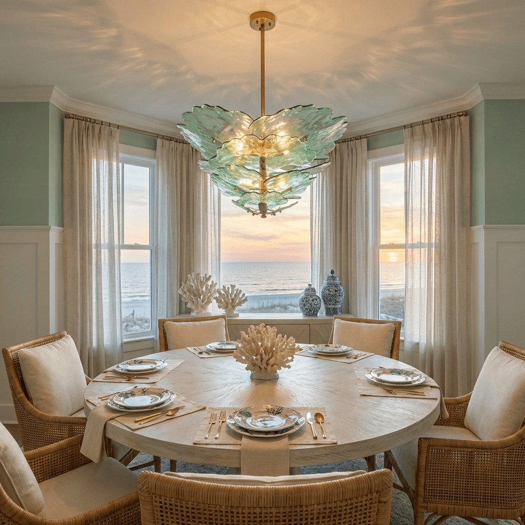 Verdant Petal Glass Chandelier - Elegant Design with Adjustable Height
