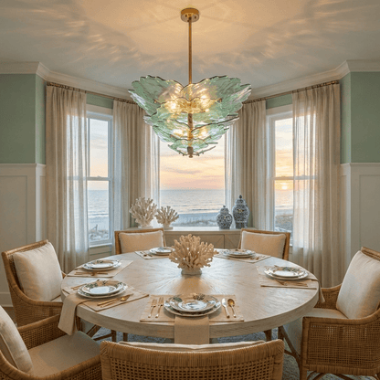 Verdant Petal Glass Chandelier - Elegant Design with Adjustable Height